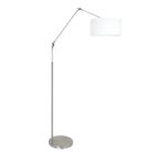 Staalkleurige vloerlamp Prestige Chic 8102ST met wit grof linnen kap