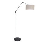 Black floor lamp / arc lamp Prestige Chic 8113ZW with gray linen shade