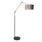 Zwarte vloerlamp / booglamp Prestige Chic 8116ZW met grijs velours kap