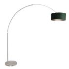 Staalkleurige vloerlamp / booglamp Sparkled Light 8124ST inclusief groen velours kap