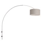 Staalkleurige boog / wandlamp Sparkled Light 8143ST met grijs linnen ton kap