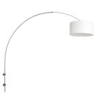 Staalkleurige boog / wandlamp Sparkled Light 8144ST met wit grof linnen ton kap