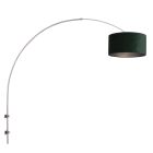 Staalkleurige boog / wandlamp Sparkled Light 8145ST met groen velours ton kap