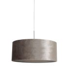 Staalkleurige hanglamp Sparkled Light 8149ST met grijs velours ton kap