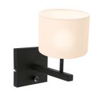 Zwarte wandlamp Stang 8171ZW met schakelaar en wit linnen kap