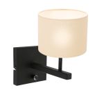 Zwarte wandlamp Stang 8173ZW met schakelaar en wit grof linnen kap