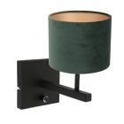 Zwarte wandlamp Stang 8174ZW met schakelaar en groen velours stof kap