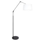 Black floor lamp / arc lamp Prestige Chic 8183ZW with white fine linen shade