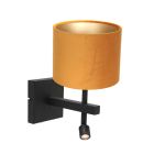 Black wall lamp Stang 8207ZW with reading lamp and gold velvet shade