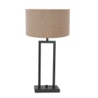 Black table lamp Stang 8210ZW with rotary switch and gray linen shade