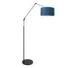 Zwarte vloerlamp / booglamp Prestige Chic 8239ZW met blauw velours kap