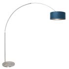 Staalkleurige vloerlamp / booglamp Sparkled Light 8241ST inclusief blauw velours kap