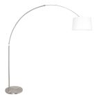 Staalkleurige vloerlamp booglamp Sparkled Light 9674ST met wit linnen taps toelopende kap