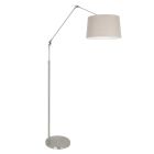 Staalkleurige vloerlamp Prestige Chic 9720ST met grijs taps toelopende linnen kap