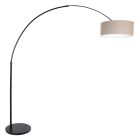Zwarte vloerlamp / booglamp Sparkled Light 9900ZW met grijs linnen kap