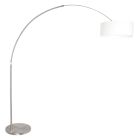 Staalkleurige vloerlamp booglamp Sparkled Light 9903ST met grof wit linnen kap