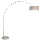 Staalkleurige vloerlamp booglamp Sparkled Light 9904ST met grijs linnen kap