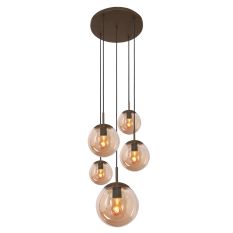 Hanglamp Bollique 2730CA cacao 5 lichts lamp met amber glas