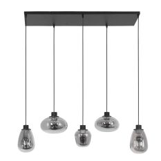 Hanglamp Reflexion 3078ZW zwarte 5 lichts lamp met smoke glas