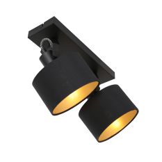 2 lichts Spot Ornoir 3334ZW zwart met goud kleurige lampenkapjes