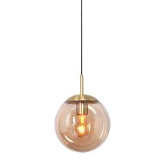 Hanglamp Bollique 3497ME messing lamp met amber glas Ø25 cm
