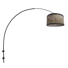 Applique courbe Sparkled Light 3695ZW noire avec abat-jour en bambou noir beige