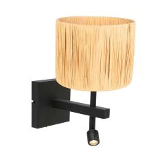 Applique murale noire Stang 3702ZW avec liseuse et abat-jour en herbe naturelle