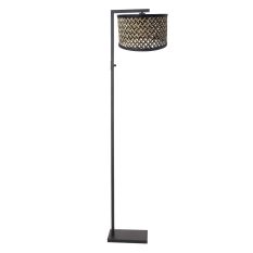 Lampe sur pied noire Stang 3705ZW avec interrupteur et abat-jour en bambou naturel/noir