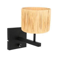 Applique murale noire Stang 3710ZW avec interrupteur et abat-jour en herbe naturelle