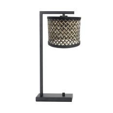 Zwarte tafellamp Stang 3715ZW met naturel / zwart bamboe kap