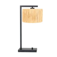 Black table lamp Stang 3716ZW with natural grass shade