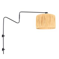 Zwarte wandlamp met zwenkarm Linstrom 3721ZW met naturel gras kap