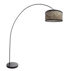Lampadaire arqué noir Solva 3739ZW avec abat-jour en bambou naturel/noir