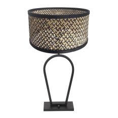 Zwarte tafellamp Stang 3751ZW met naturel zwart bamboe kap en aan / uit schakelaar