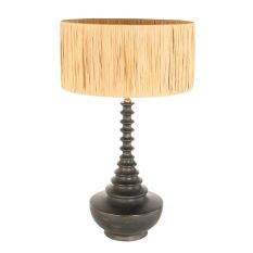 Pied de lampe Bois 3757ZW noir-brun avec abat-jour en herbe tressée beige/jaune