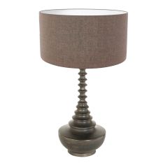 Pied de lampe Bois 3761ZW noir-brun avec abat-jour en lin brun épais