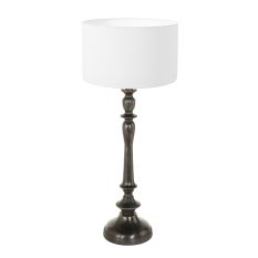 Pied de lampe noir Bois 3764ZW avec abat-jour en lin blanc