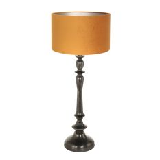 Pied de lampe Bois 3768ZW noir avec abat-jour velours doré