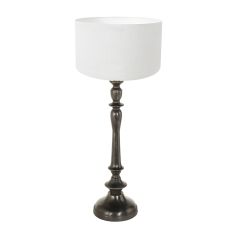 Pied de lampe noir Bois 3769ZW avec abat-jour blanc en lin épais