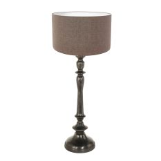 Pied de lampe noir Bois 3770ZW avec abat-jour gris en lin épais