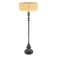 Lampadaire noir Bois 3775ZW avec interrupteur et abat-jour en herbe naturelle