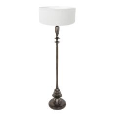 Lampadaire noir Bois 3778ZW avec interrupteur et abat-jour en lin blanc texturé