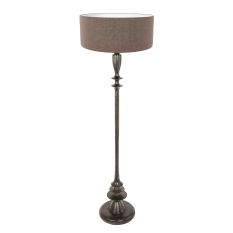 Lampadaire noir Bois 3779ZW avec interrupteur et abat-jour en lin gris