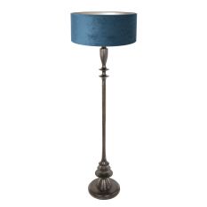 Lampadaire noir Bois 3781ZW avec interrupteur et abat-jour en velours bleu