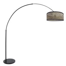 Zwarte vloerlamp / booglamp Sparkled Light 3788ZW met zwart blank bamboe kap