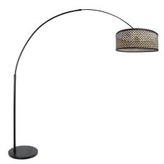 Booglamp Sparkled Light 3788ZW zwart met gevlochten zwart/beige bamboe kap