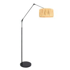 Lampadaire noir / lampe arc Prestige Chic 3793ZW avec abat-jour en herbe naturelle