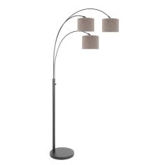 3-lichts vloerlamp Sparkled Light 3823ZW met grijs velours kappen