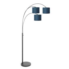 3-lampes lampadaire Sparkled Light 3828ZW avec abat-jour en velours bleu