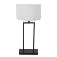 Lampe de table noire Stang 3860ZW avec abat-jour en lin blanc épais